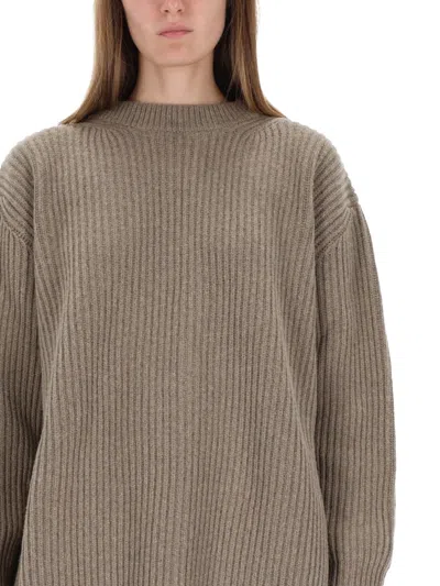 Mm6 Maison Margiela Oversized Beige Ribbed Sweater