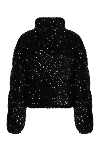 Moncler Textured Cropped Down Jacket With High Collar In Black