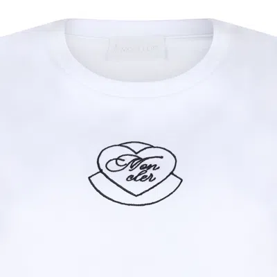 Moncler White Cotton T-shirt With Embroidered Heart In Gray