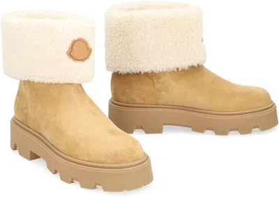 Moncler Aurea Ankle Boots In Suede And Shearling In Neutral