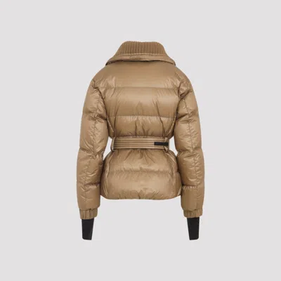 Moncler Bataillouse Belted Down Ski Jacket Clothing In Brown