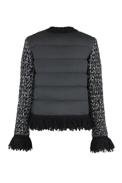 Moncler Cardigan In Mixed Wool In Black