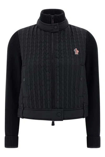 Moncler Grenoble High Neck Quilted Cardigan In Black