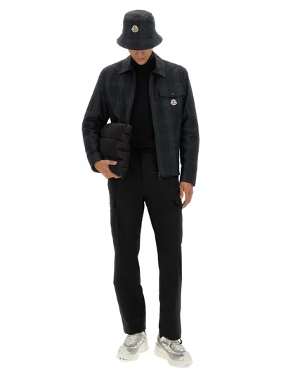 Moncler Cotton Gabarine Shirt Jacket With Check Pattern In Blue