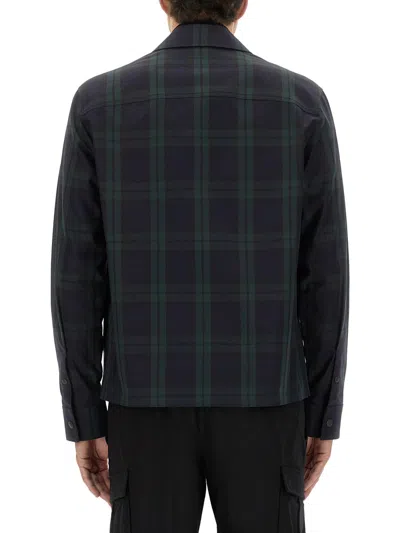 Moncler Cotton Gabarine Shirt Jacket With Check Pattern In Blue