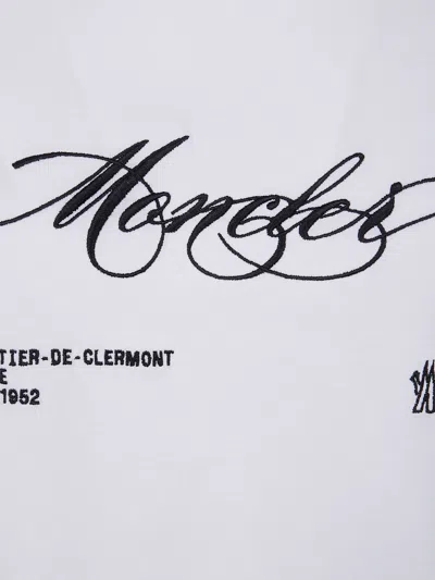 Moncler Cotton T Shirt With Embroidered Cursive Logo In White