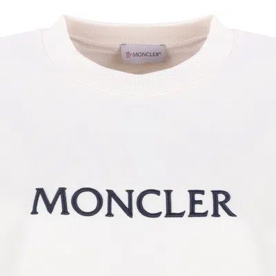 Moncler Crewneck Cotton Sweatshirt With Embroidered Logo And Multicolor Patch In White