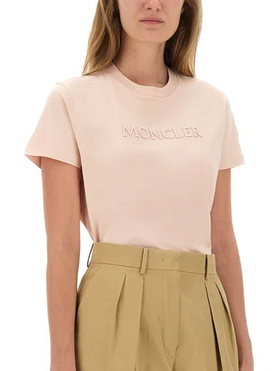 Moncler Cotton Tshirt With Logo In Pink