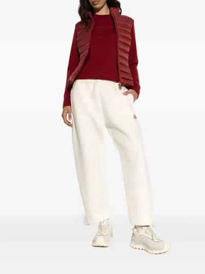 Moncler Embroidered Tonal Logo Cotton T-shirt In Burgundy