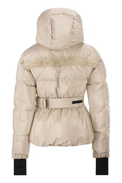 Moncler Grenoble Mondim Metallic Ski Jacket With Shearling Hood In Neutral