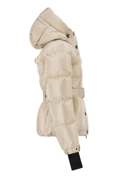 Moncler Grenoble Mondim Metallic Ski Jacket With Shearling Hood In Neutral