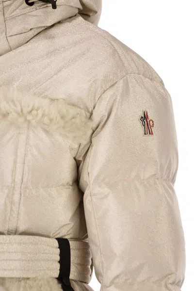 Moncler Grenoble Mondim Metallic Ski Jacket With Shearling Hood In Neutral