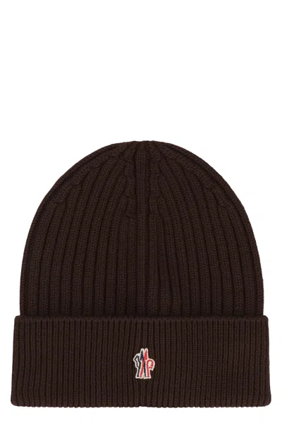 Moncler L Beanie Hat With Logo Patch