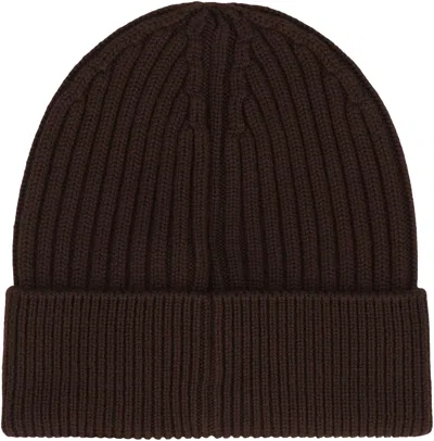 Moncler L Beanie Hat With Logo Patch