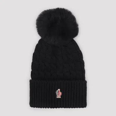 Moncler Grenoble Wool Hat With Pom Pom In Black