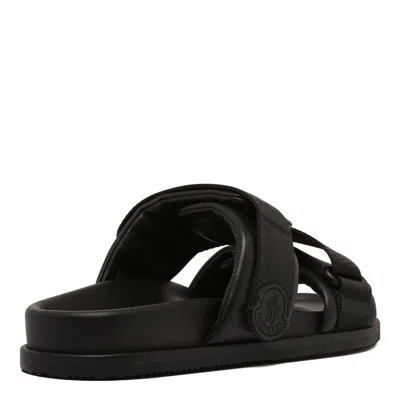 Moncler Black Leather And Fabric Sandals In Animal Print