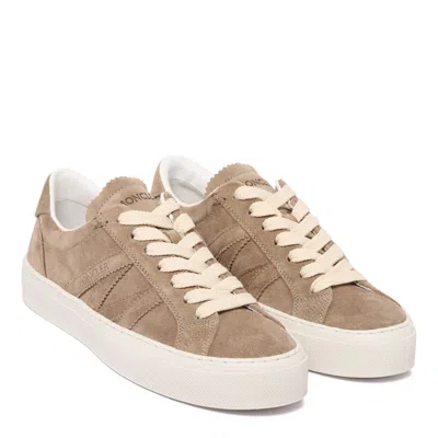 Moncler Leather Sneakers In White In Neutral