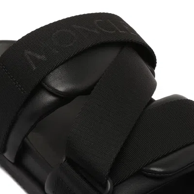 Moncler Black Leather And Fabric Sandals In Animal Print