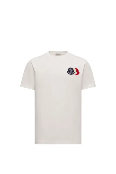 Moncler Ivory Cotton Tricolour Logo T-shirt In Animal Print