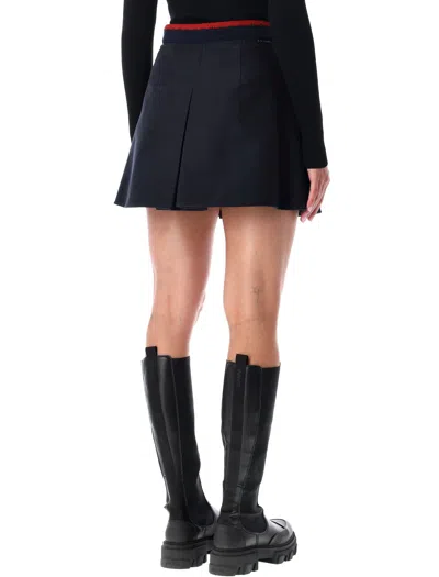 Moncler Pleated Cotton Stretch Gabardine Miniskirt In Blue