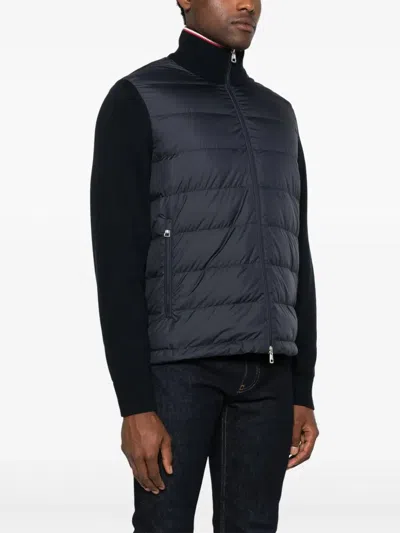 Moncler Padded Zip-up Cotton Cardigan Clothing In Blue