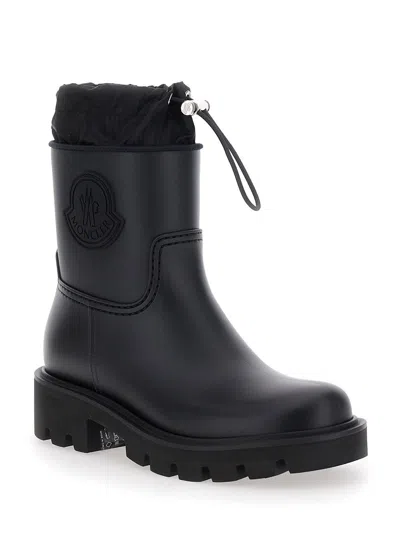 Moncler Drawstring Embosssed-logo Rain Boots In Black