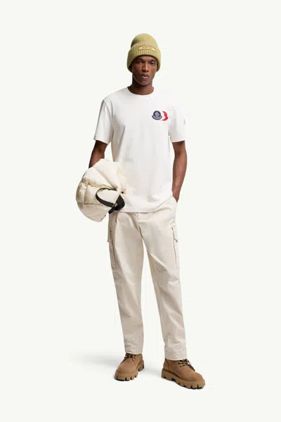 Moncler Ivory Cotton Tricolour Logo T-shirt In Animal Print