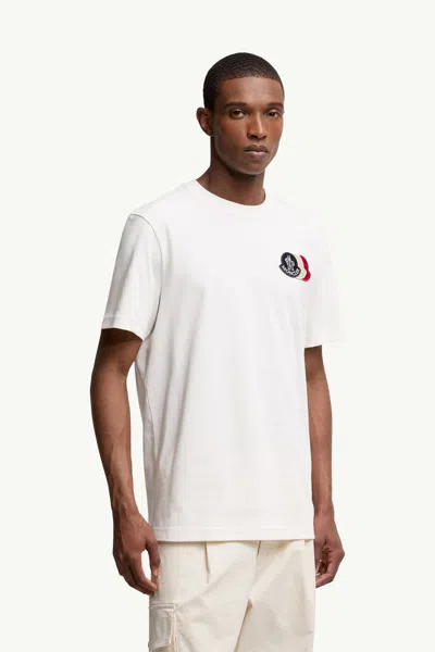 Moncler Ivory Cotton Tricolour Logo T-shirt In Animal Print