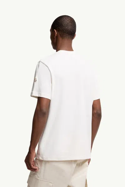 Moncler Ivory Cotton Tricolour Logo T-shirt In Animal Print