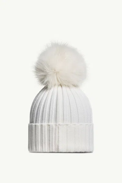 Moncler Wool Cap With Synthetic Pompom In White