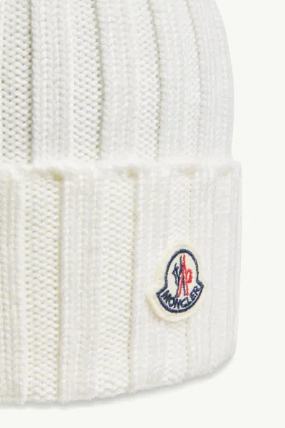 Moncler Wool Cap With Synthetic Pompom In White