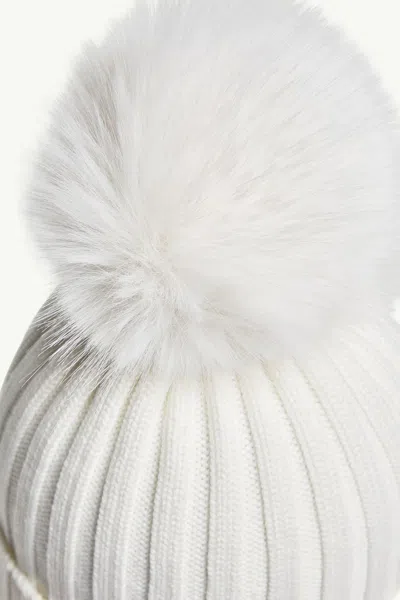 Moncler Wool Cap With Synthetic Pompom In White