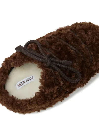 Moon Boot Dark Brown Curly Shearling Mules