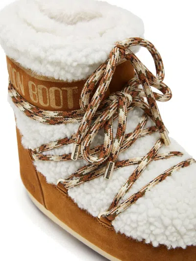 Moon Boot Logo Printed Shearling Lace-up Boots In Brown