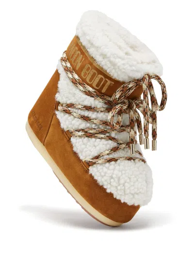 Moon Boot Logo Printed Shearling Lace-up Boots In Brown
