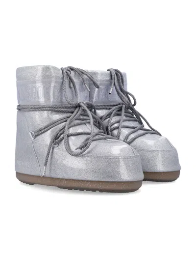 Moon Boot Icon Low Silver Glitter Ankle Boots In Multi