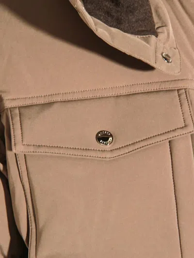 Moorer Pockets Hooded Quilted Ribbed Cuffs In Brown