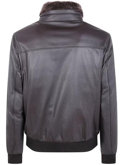 Moorer Textured Leather Jacket Fur Collar In Black