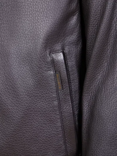 Moorer Textured Leather Jacket Fur Collar In Black