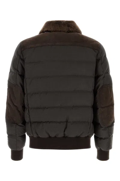 Moorer Viani Suede Padded Jacket With Shearling Collar In Brown