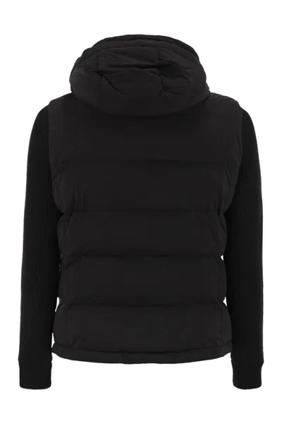 Moorer Foscolo-knm - Bomber Jacket With Knitted Sleeves In Black