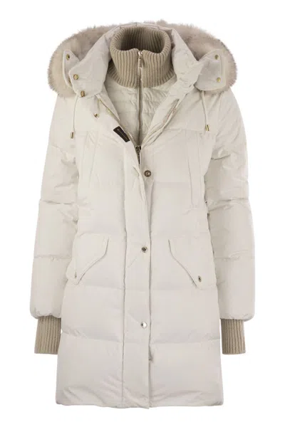 Moorer Down Jackets Fur Trim Hood In Neutral