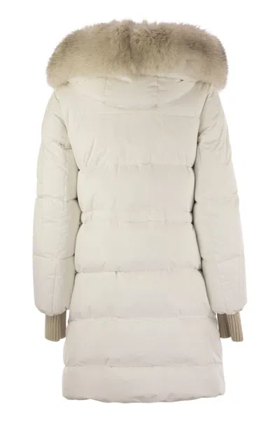 Moorer Down Jackets Fur Trim Hood In Neutral