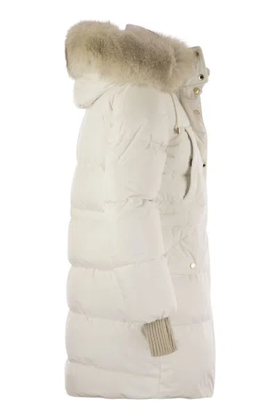 Moorer Down Jackets Fur Trim Hood In Neutral