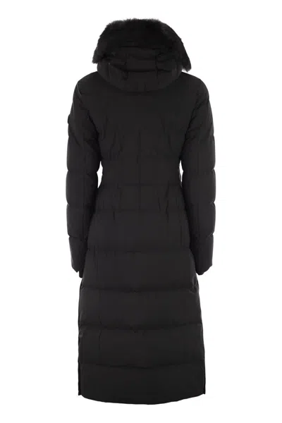 Moose Knuckles Jocada - Long Down Jacket With Hood In Black