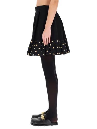 Moschino Midi Skirt With Polka Dots And Ruffles In Black