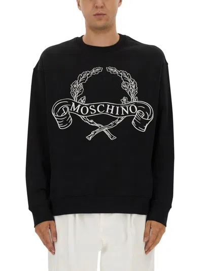 Moschino Couture Sweatshirt With Laurel Crown Logo Embroidery In Black