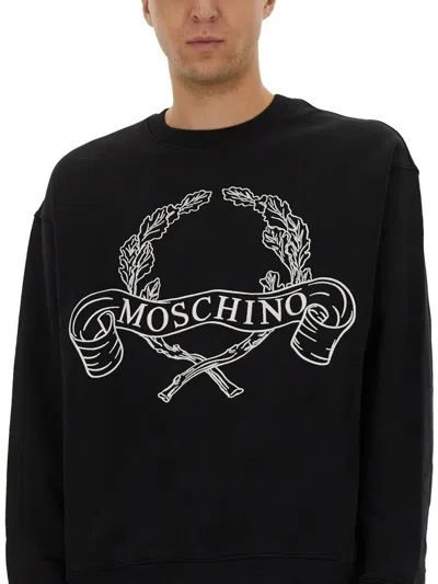 Moschino Couture Sweatshirt With Laurel Crown Logo Embroidery In Black