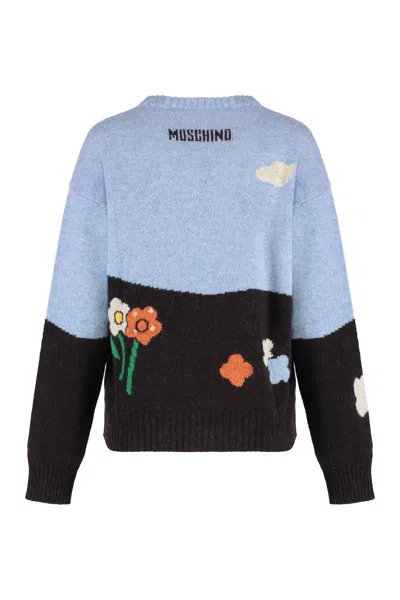 Moschino Couture Virgin Wool Crew-neck Sweater In Blue