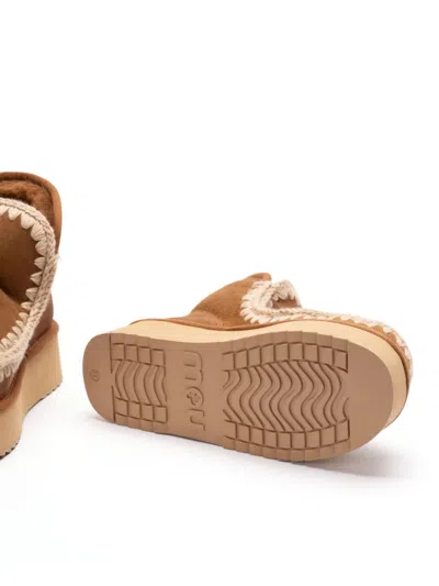 Mou Mini Eskimo Beige Ankle Boots With Logo Patch On The Rear In Leather And Suede Woman In Brown